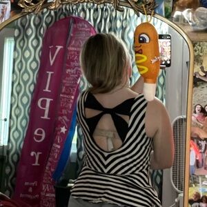 Black and white striped peplum tank top